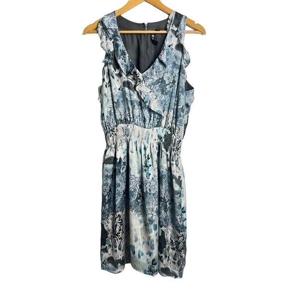 Milano Blue Faux Wrap watercolor pastel dress sz 10 - Picture 1 of 10